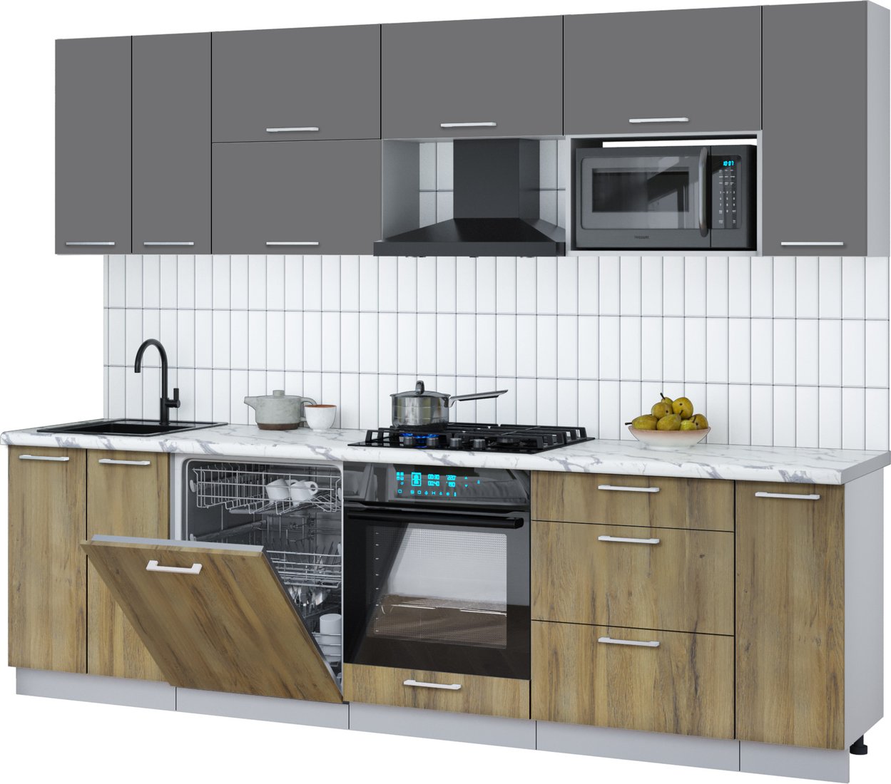 

Готовая кухня Интерлиния Мила Gloss 2.7-ПМ2 (дуб вотан/серый/белый гранит)