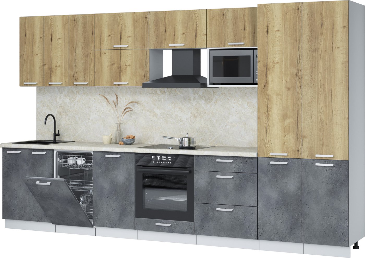 

Готовая кухня Интерлиния Мила Лайт 3.5-ПМ4 (дуб золотой/бетон портленд/опал светлый)