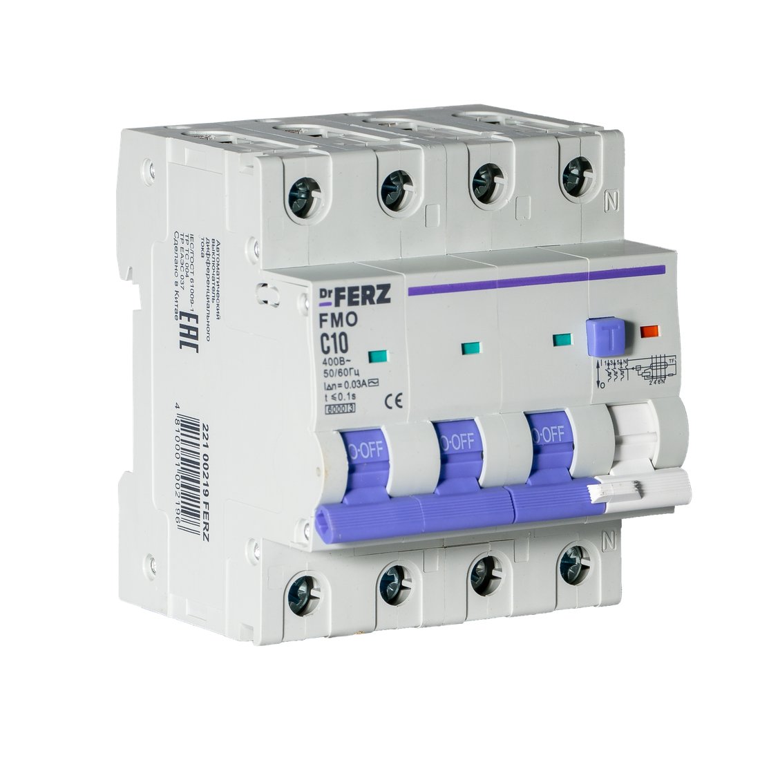 Дифференциальный автомат Dr.Ferz FMO-EL-3P+N 10A 30mA 6kA AC C 4M 22100219FERZ