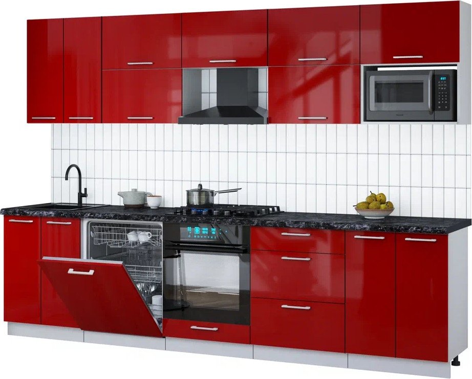 

Готовая кухня Интерлиния Мила Gloss 3.0-ПМ2 (красный глянец/красный глянец/кастилло темный)