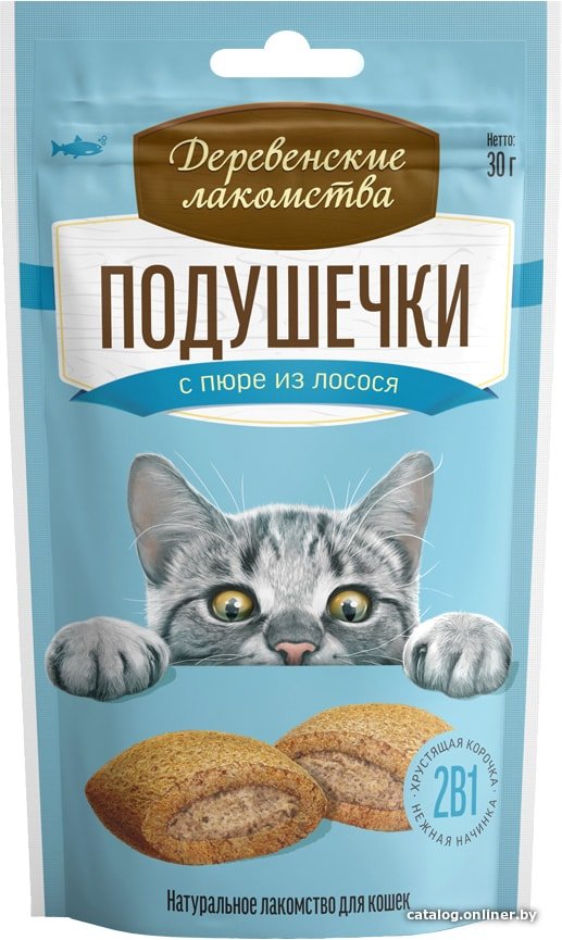 Лакомство для кошек Деревенские лакомства Подушечки с пюре из лосося 30 г
