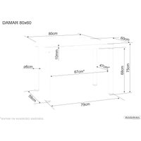 Кухонный стол Signal Damar DAMARBC80 (белый мрамор/черный матовый)
