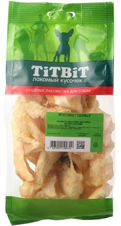 

Лакомство для собак TiTBiT Хрустики говяжьи - мягкая упаковка 65 г