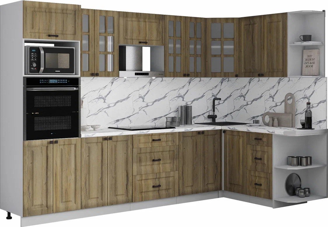 

Готовая кухня Интерлиния Мила Деко 1.68x3.0 PR (дуб вотан/дуб вотан/белый гранит)