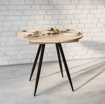 Кухонный стол ВВР Элип (дуб крафт золотой/черный конус, ЛДСП)