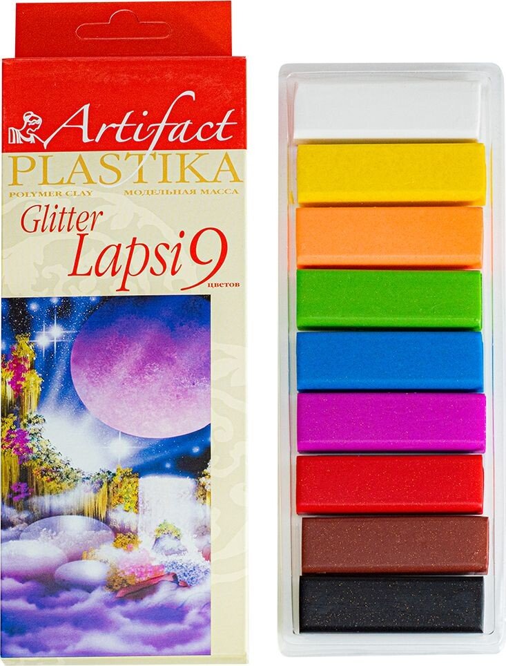 

Полимерная глина ArtiFact Пластика Lapsi Glitter (9 цв, 180 г)