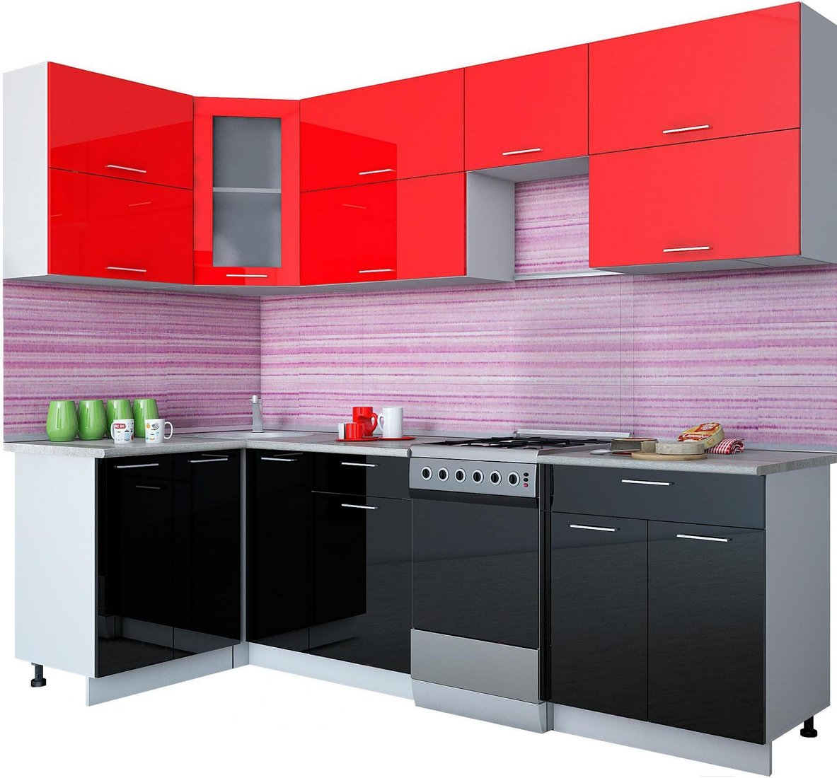 

Готовая кухня Интерлиния Мила Gloss 50-12x26 (красный/черный глянец)
