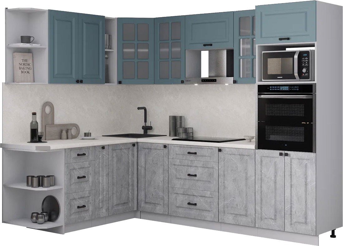 

Готовая кухня Интерлиния Мила Деко 1.88x2.6 LV (керамика/океан/опал светлый)