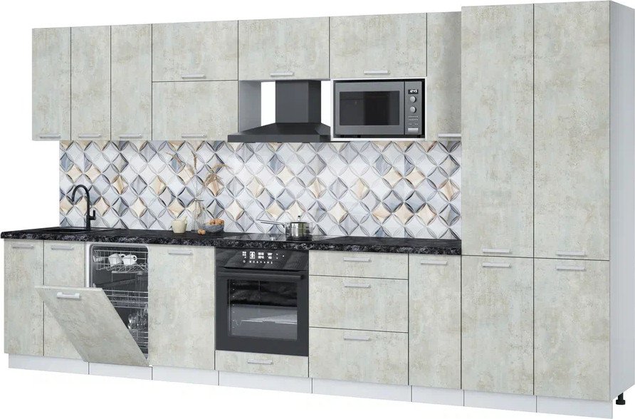 

Готовая кухня Интерлиния Мила Лайт 3.8-ПМ4 (бетон лайт/бетон лайт/кастилло темный)