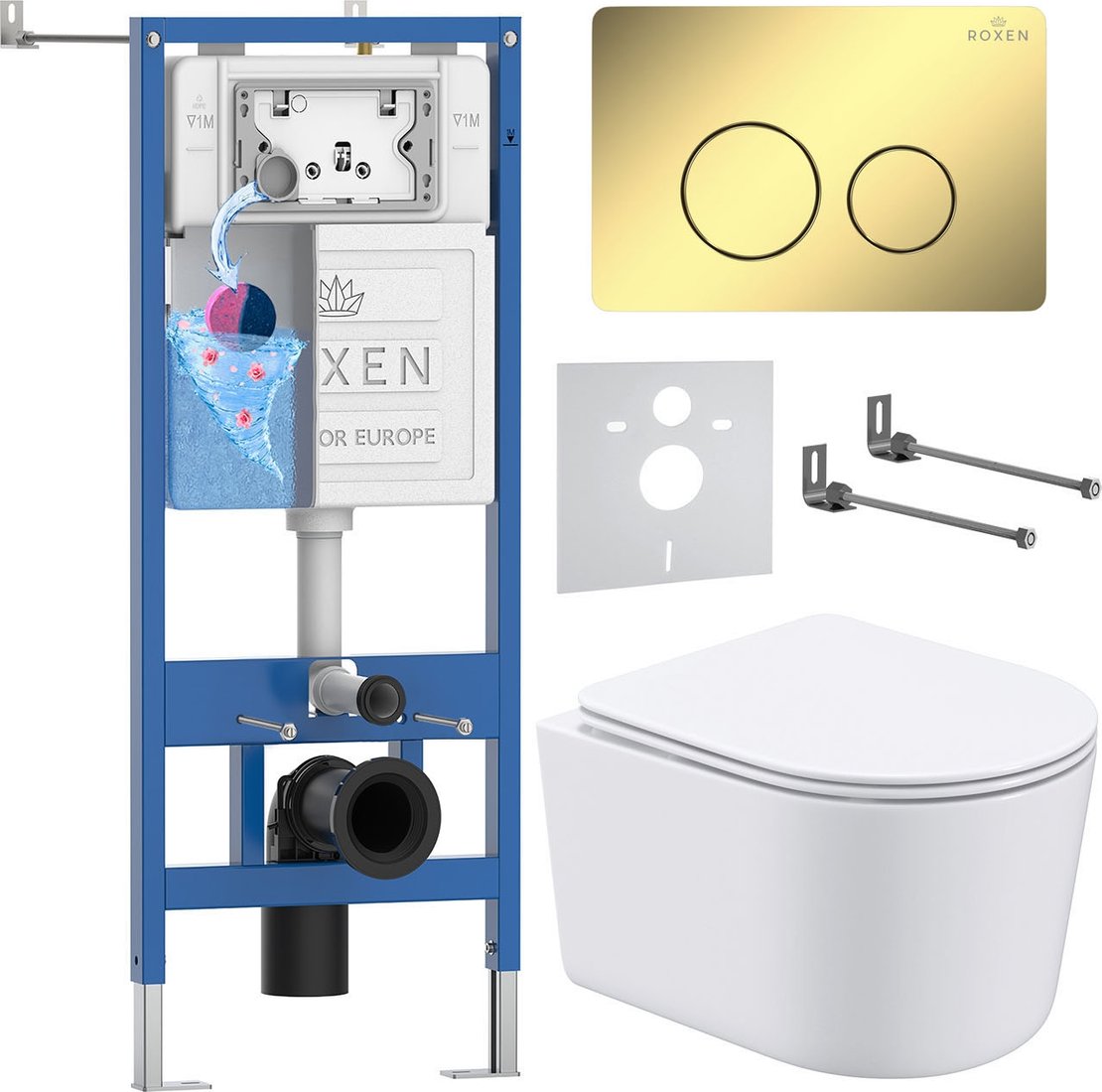 

Унитаз подвесной Roxen Simple Compact в комплекте с инсталляцией StounFix Dual Fresh 6 в 1 868569 (кнопка: сатин матовая)