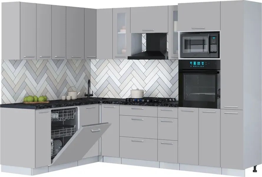 

Готовая кухня Интерлиния Мила Gloss 1.896х2.68 (грей/грей/кастилло темный)