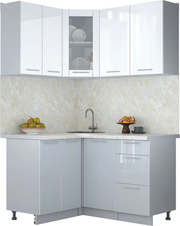 

Готовая кухня Интерлиния Мила Пластик 1.2x1.4 (белый глянец/туманный глянец/опал светлый)