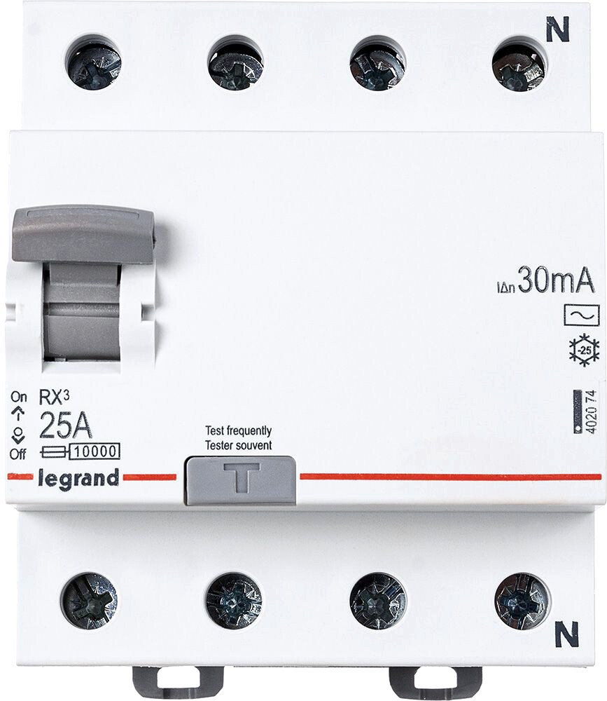 

Устройство защитного отключения Legrand RX3 4P 25A 10kA 30mA A 402074