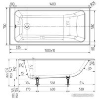 Ванна Wotte Вотте Line 150x70 БП-э0000д1465 (с ножками)