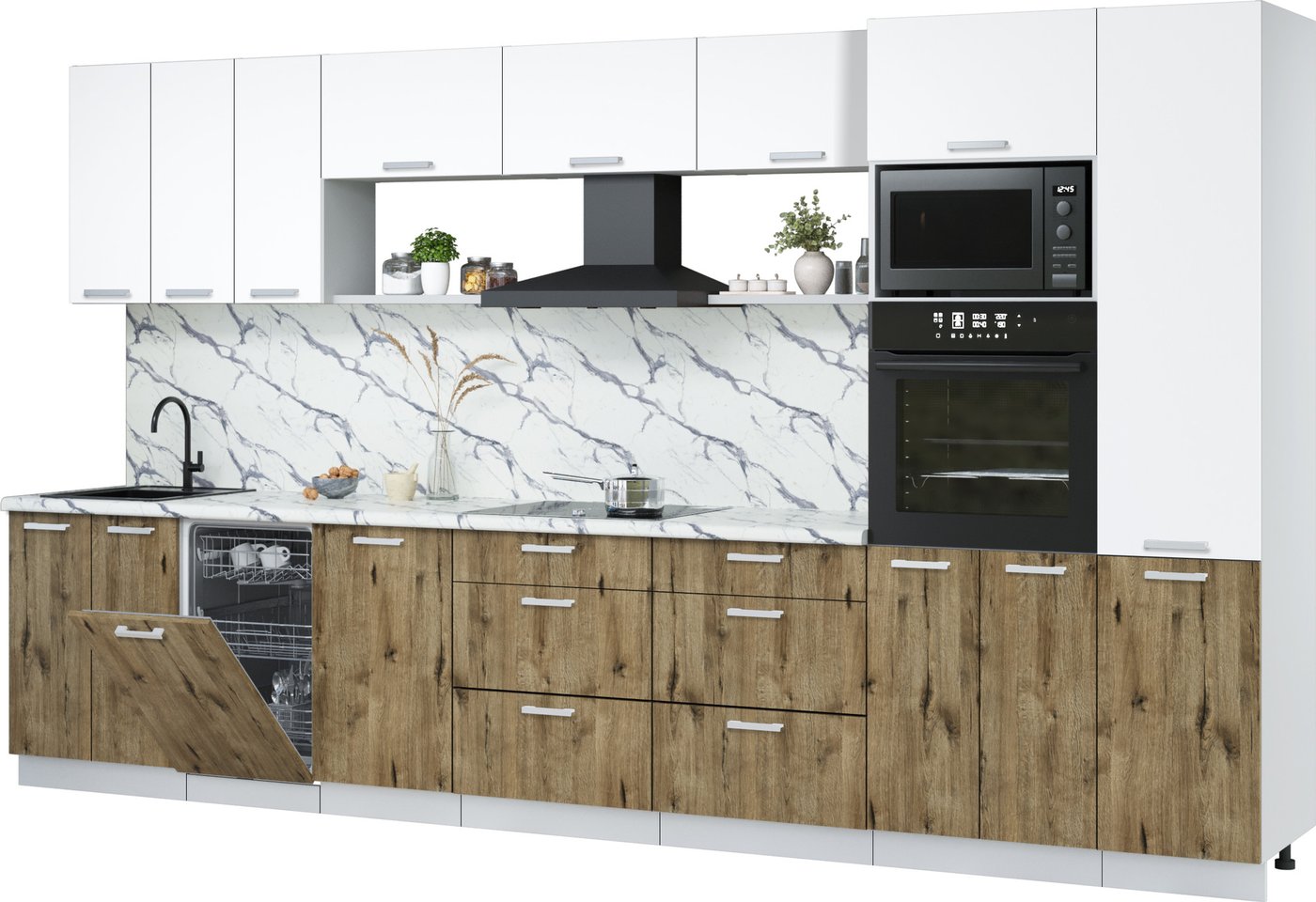 

Готовая кухня Интерлиния Мила Лайт 3.7-ПМ3 (белый платинум/дуб веллингтон/белый гранит)