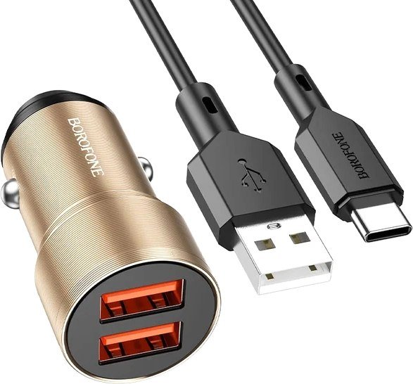 

Автомобильное зарядное Borofone BZ19B USB Type-C (золото)