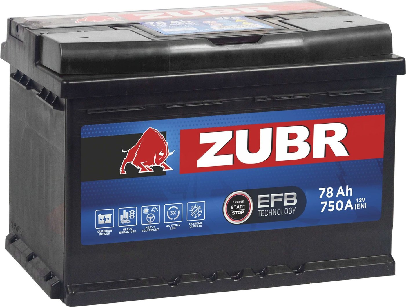 Автомобильный аккумулятор Zubr EFB R+ (78 А·ч)