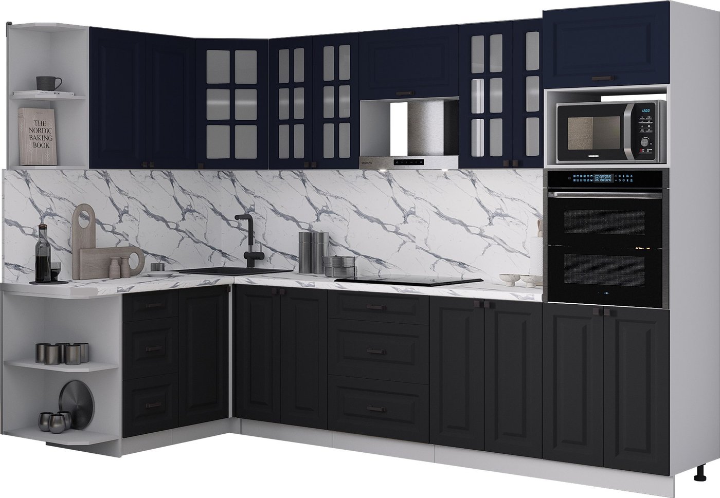 

Готовая кухня Интерлиния Мила Деко 1.68x3.0 LV (черный/индиго/белый гранит)