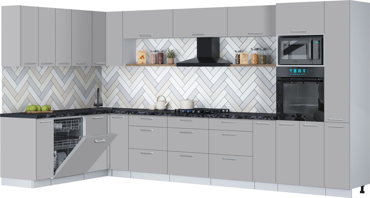 

Готовая кухня Интерлиния Мила Gloss 1.896х3.88 (грей/грей/кастилло темный)