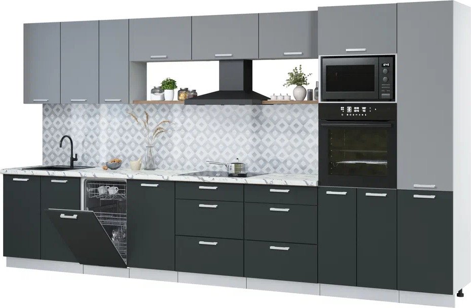 

Готовая кухня Интерлиния Мила Лайт 3.9-ПМ3 (серебро/антрацит/белый гранит)