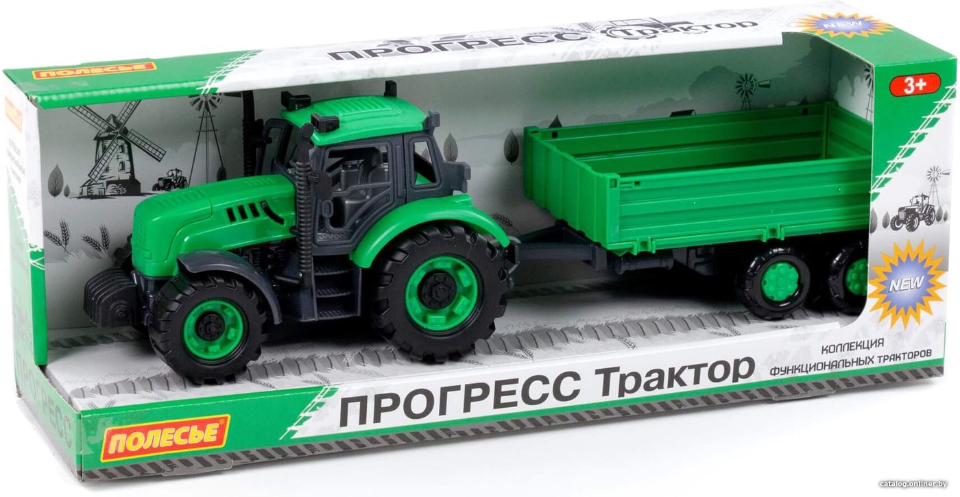 Трактор Полесье Прогресс с бортовым прицепом 91260 (зелёный)