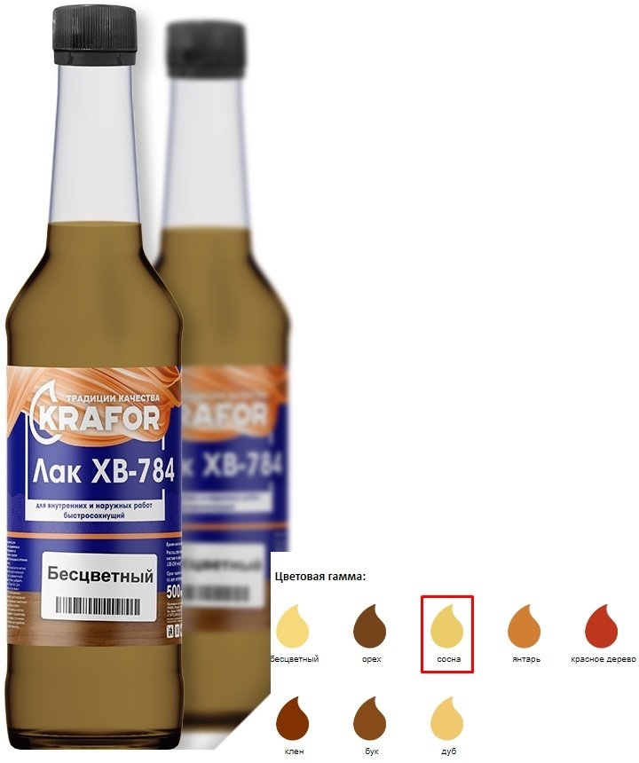 

Лак Krafor ХВ-784 0.5 л (сосна)