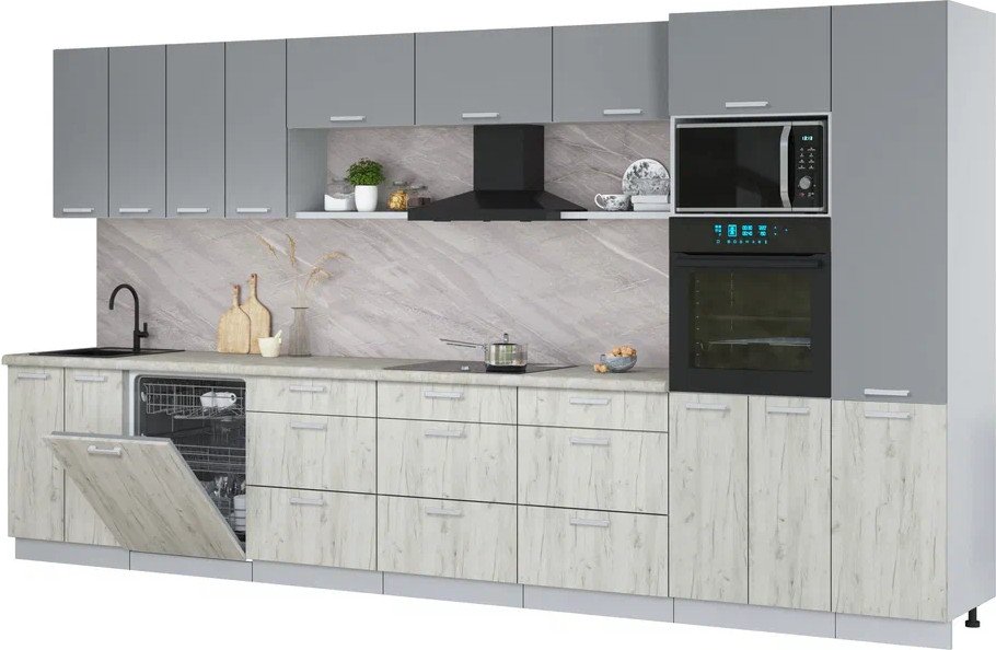 

Готовая кухня Интерлиния Мила Лайт 4.0-ПМ1 (серебро/дуб белый/опал светлый)