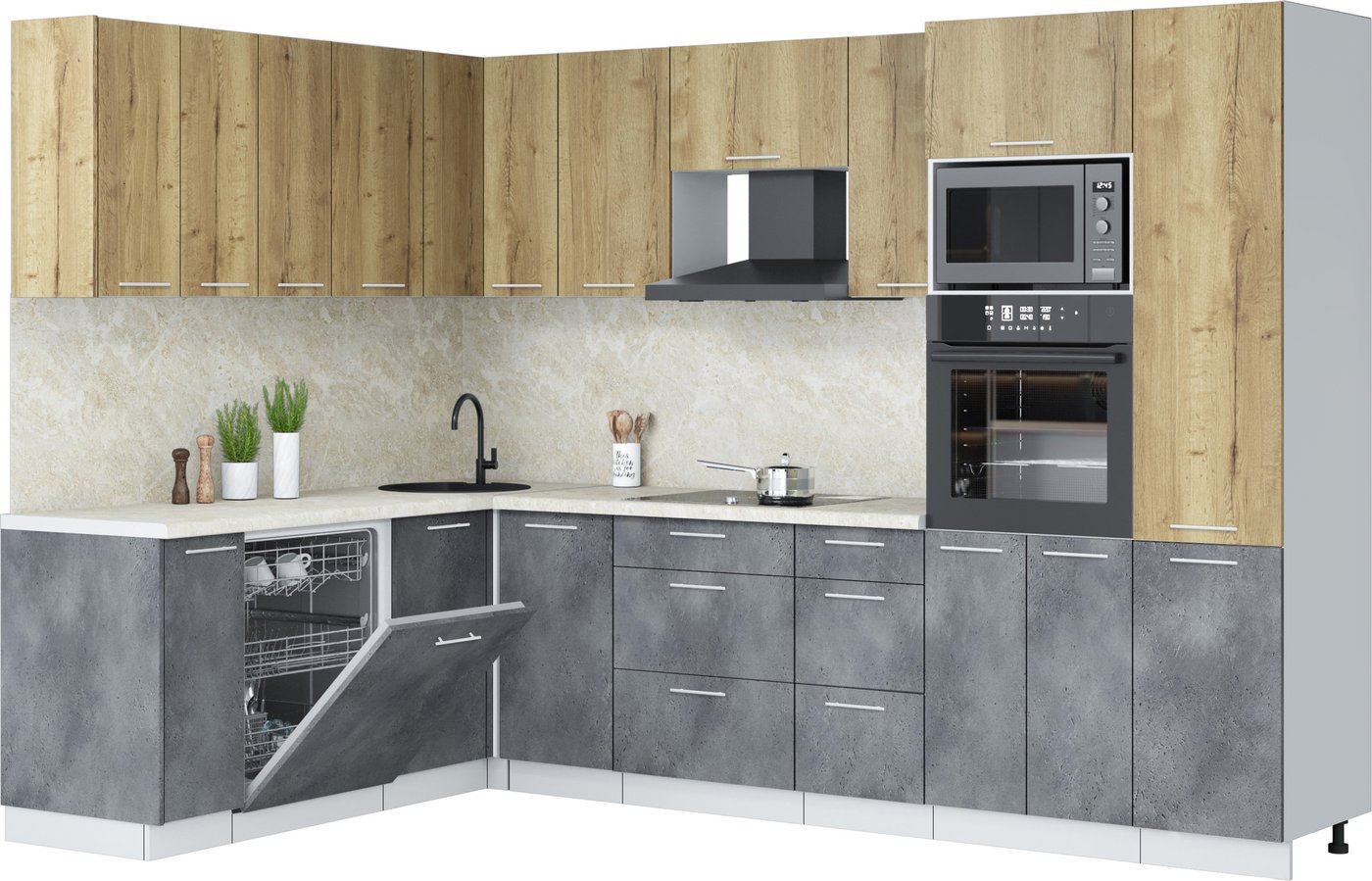 

Готовая кухня Интерлиния Мила Лайт 1.896х2.98 (дуб золотой/бетон портленд/опал светлый)