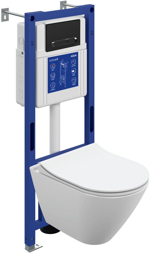 Унитаз подвесной Cersanit City Smart DPL EO Slim + Aqua 40 Smart M 69324 (с кнопкой Estetica черный матовый)