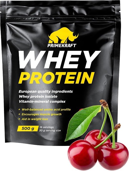 

Протеин сывороточный (концентрат) Prime Kraft Whey Protein с витаминами и минералами (500г, дикая вишня)