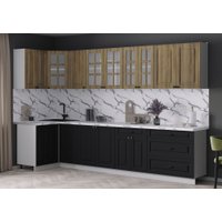 Готовая кухня Интерлиния Мила Деко 1.2x3.2 (черный/дуб вотан/белый гранит)