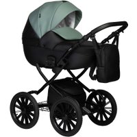 Универсальная коляска Indigo Mio ECO Plus 14" (2 в 1, 05/черная кожа+шалфей кожа)