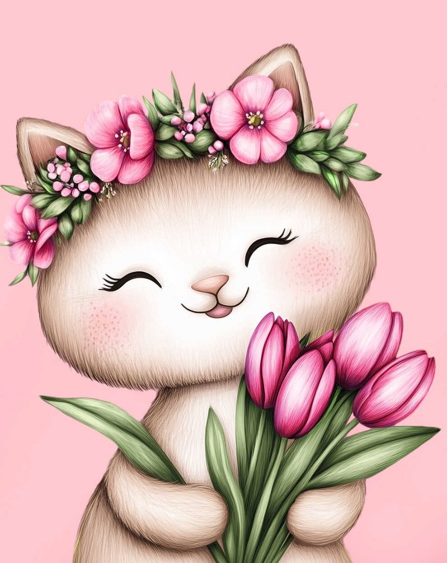 

Алмазная мозаика Феникс+ Кошечка с тюльпанами 70792