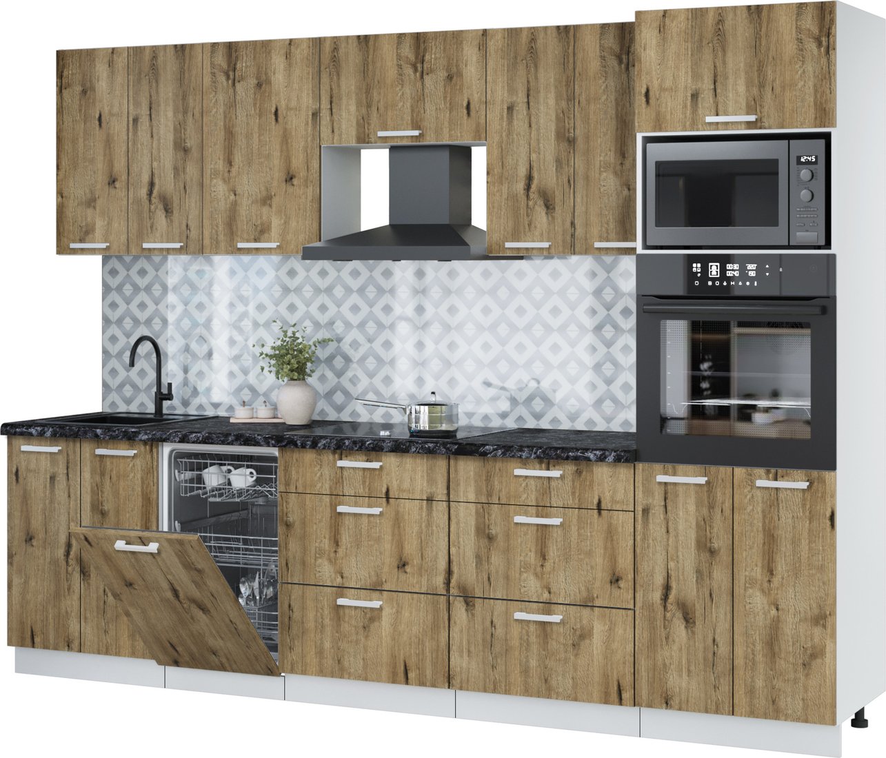 

Готовая кухня Интерлиния Мила Лайт 2.85-ПМ3 (дуб веллингтон/дуб веллингтон/кастилло темный)