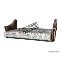 Диван Асмана Анна с деревянными подлокотниками (рогожка завиток черный/рогожка серый)