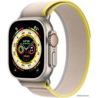 Умные часы Apple Watch Ultra LTE 49 мм (титановый корпус, титановый/желто-бежевый, нейлоновый ремешок размера M/L)