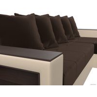 Угловой диван Лига диванов Дубай лайт правый 114183 (микровельвет коричневый/экокожа бежевый)