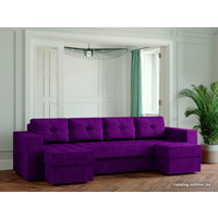 П-образный диван Настоящая мебель Ванкувер лайт (п-образный, боннель, вельвет, фиолетовый)