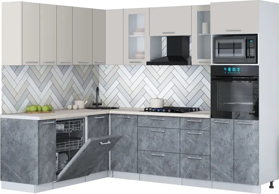 

Готовая кухня Интерлиния Мила Gloss 1.896х2.58 (керамика/кашемир/травертин серый)