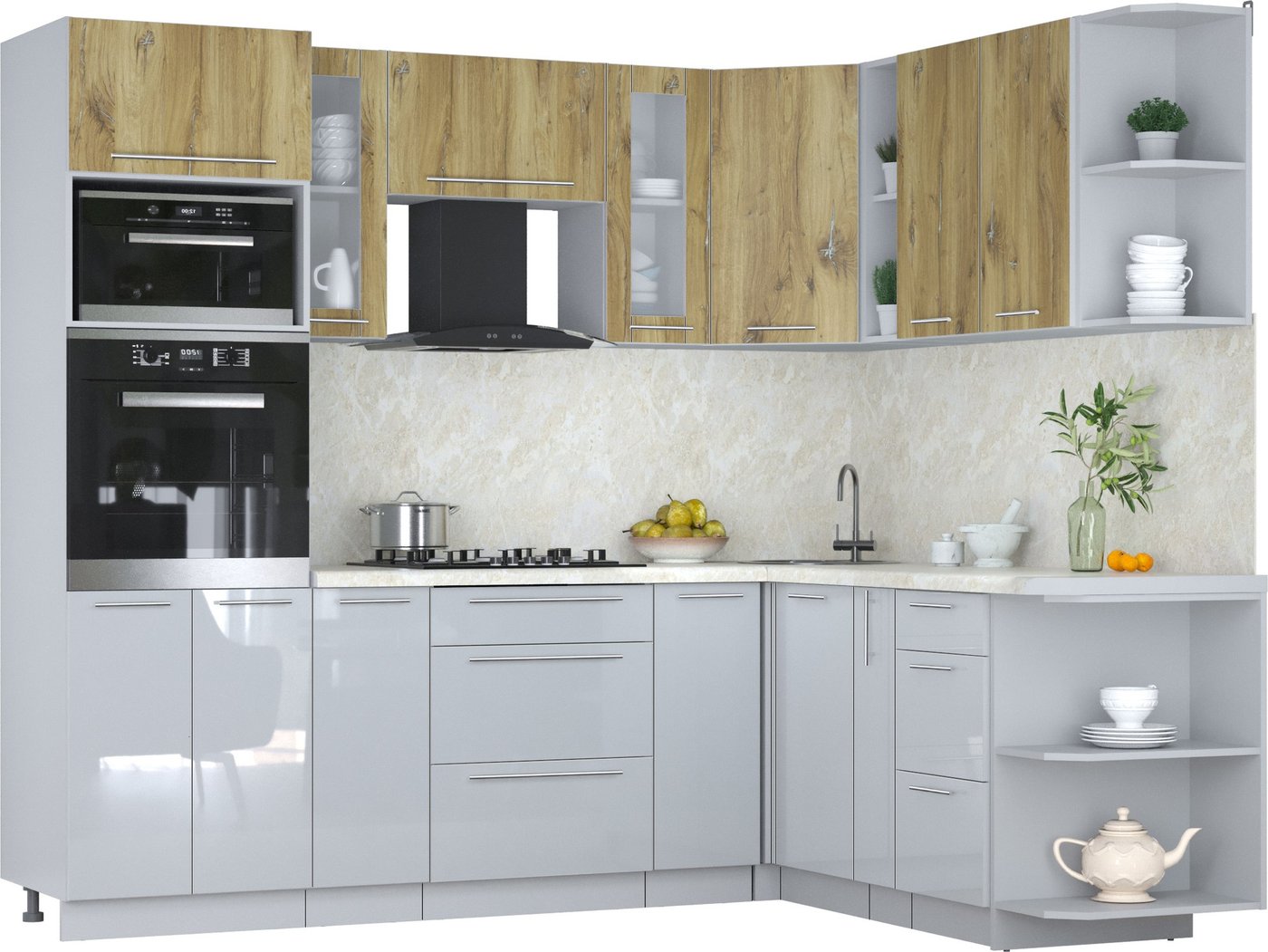 

Готовая кухня Интерлиния Мила Пластик 1.88x2.4 PR (дуб эпоксид/туманный глянец/опал светлый)