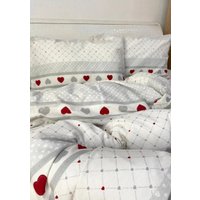 Евро комплект постельного белья Swed House КПБ флан Евро (белый/серый/красный)