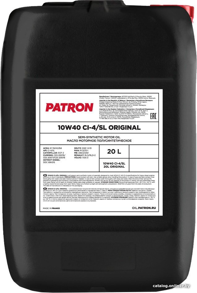 Моторное масло Patron 10W40 CI-4/SL 20л
