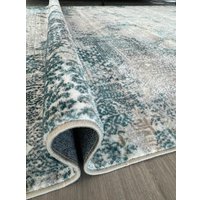 Ковер для жилой комнаты Radjab Carpet Бьянка Прямоугольник D057A 8564RK-B (1x2, Cream Shirink/Blue Fdy)