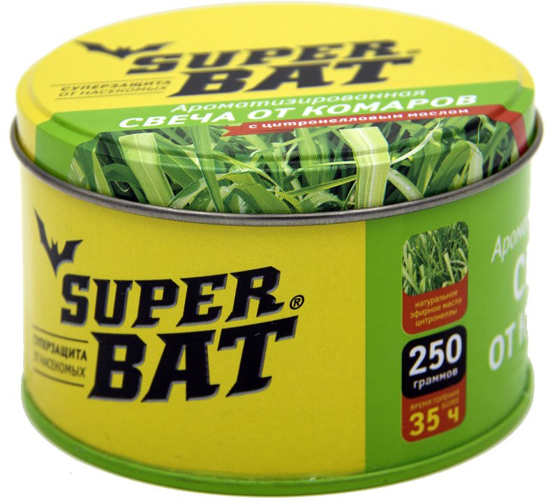 

Свеча от насекомых Super Bat На масле цитронеллы в банке SBAT01016 (250 г)