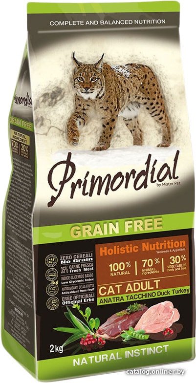Сухой корм для кошек Primordial GF Adult Duck & Turkey (Утка и индейка для взрослых) 2 кг