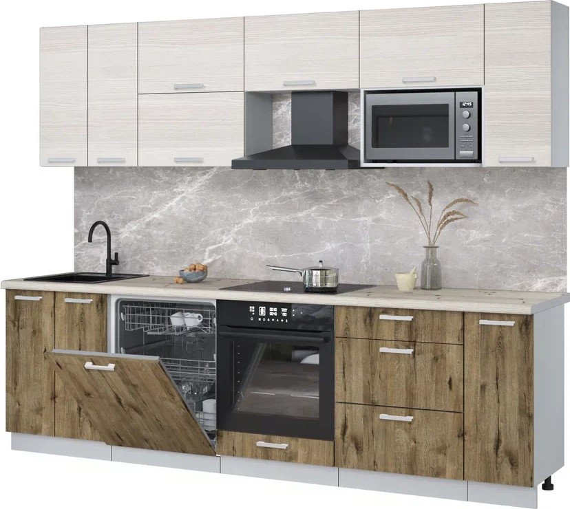 

Готовая кухня Интерлиния Мила Лайт 2.7-ПМ2 (вудлайн кремовый/дуб веллингтон/бискайская сосна)