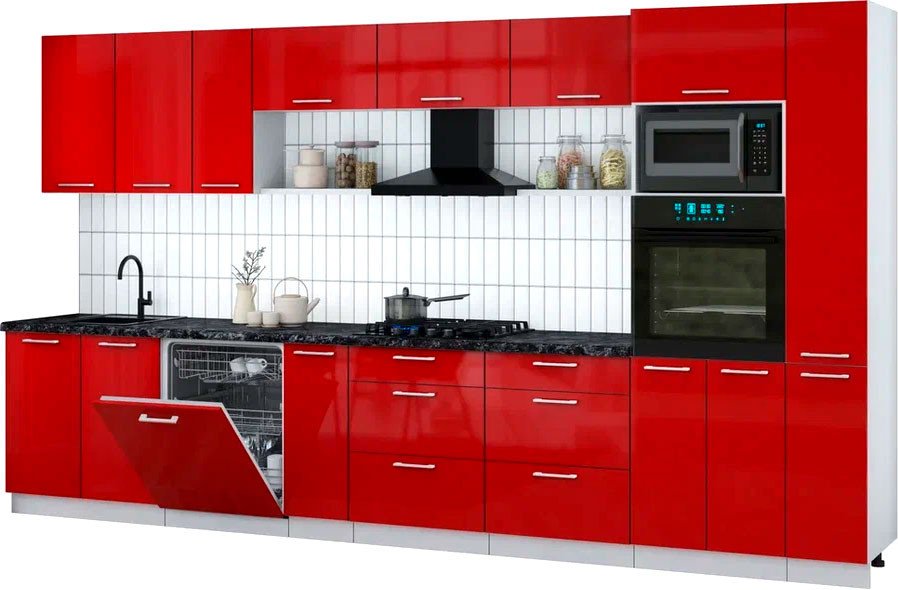

Готовая кухня Интерлиния Мила Gloss 3.8-ПМ1 (красный глянец/красный глянец/кастилло темный)