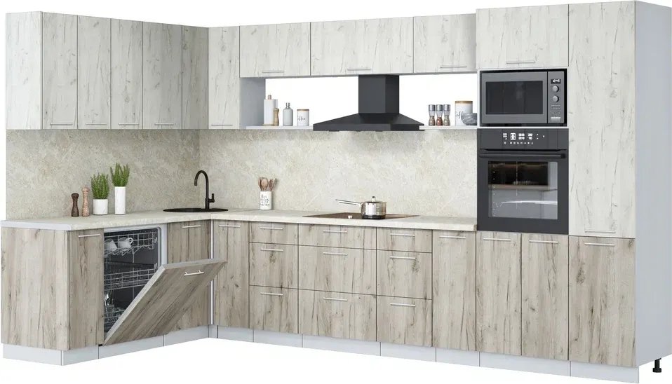 

Готовая кухня Интерлиния Мила Лайт 1.896х3.58 (дуб белый/дуб серый/опал светлый)