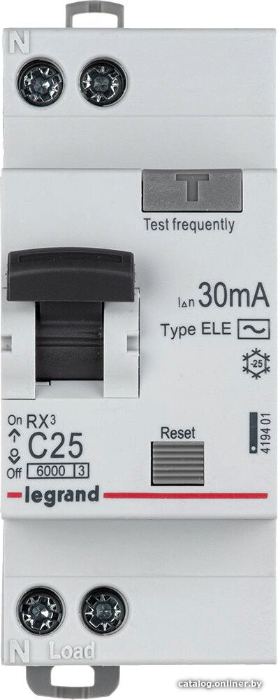 Дифференциальный автомат Legrand RX3 1P+N C 25А 30мА 6кА 2М AC 419401