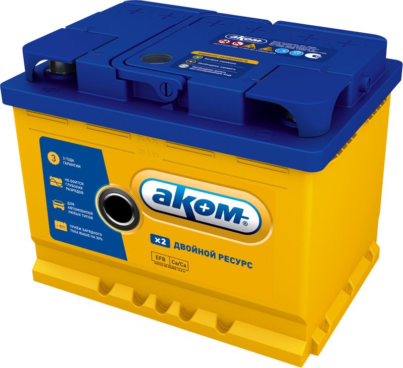 Автомобильный аккумулятор AKOM EFB 60 (60 А·ч)